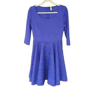 Bee Stitched Blue Textured Skirt Half Sleeve Fit & Flare Dress